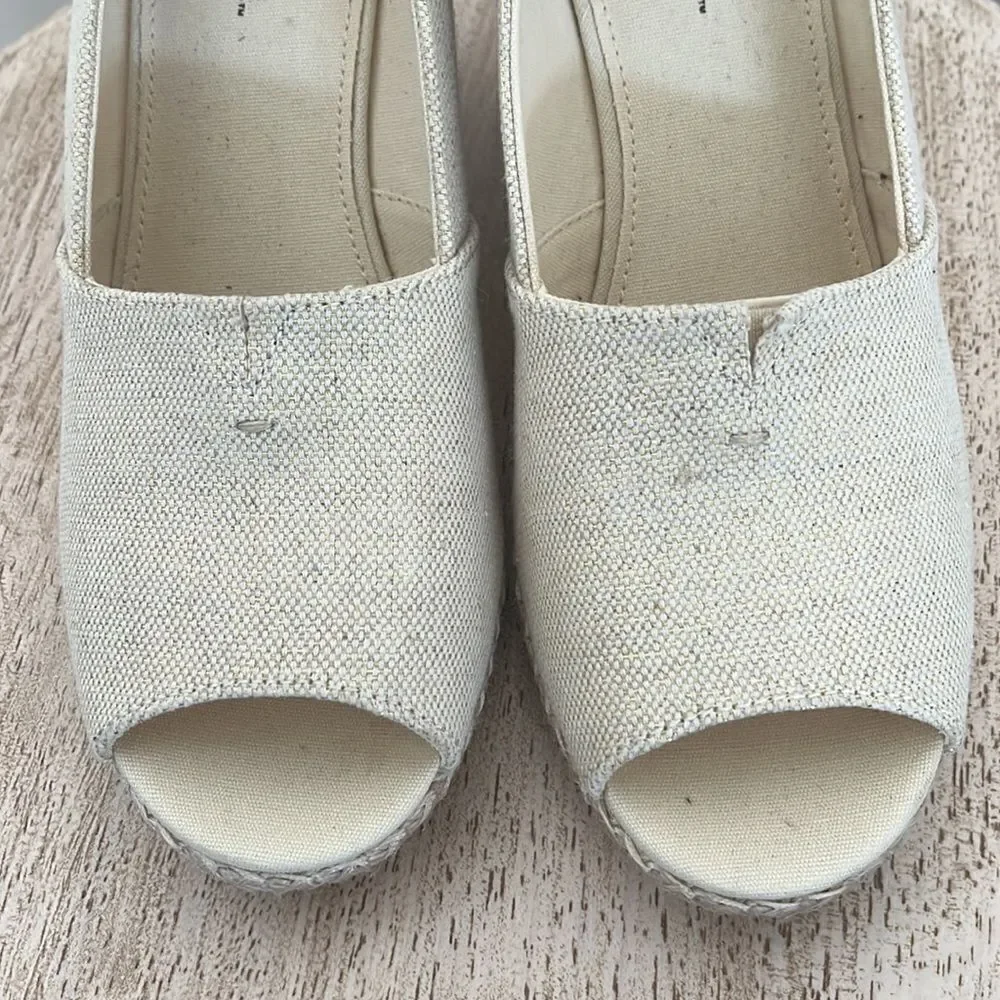 TOMS Michele slip on Espadrille Wedge Pump, Gold Metallic, Open toe, 10,‎ NWOB